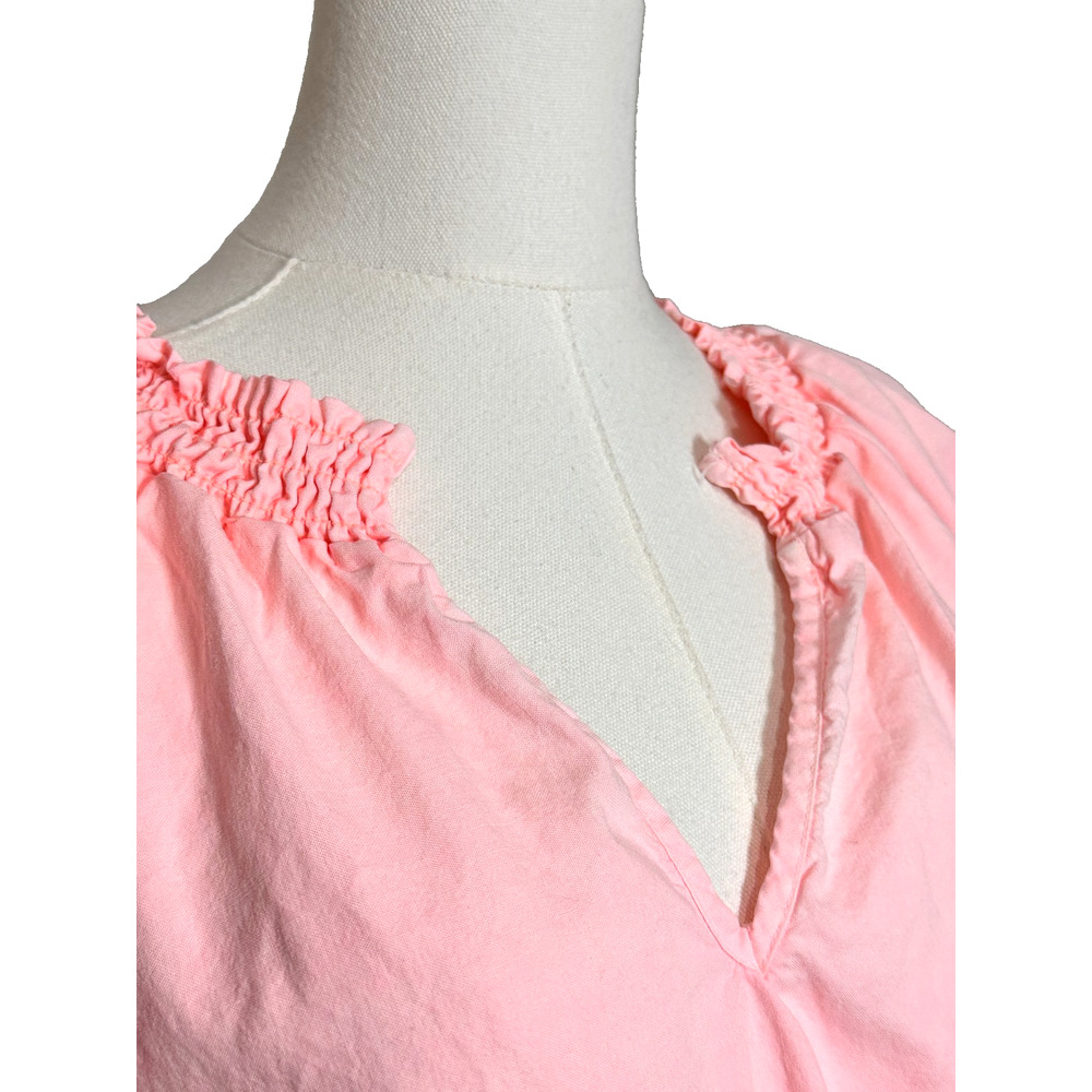 Cloth Stone Pink Sun Washed Raw Edge Short Sleeve Smocked V Neck Top Medium - Picture 3 of 8